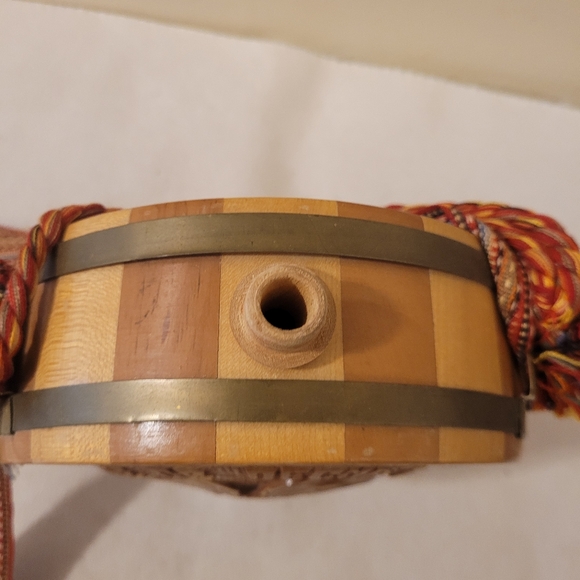 Vintage Wooden Flask Drinking Vessel Antique Hand Carved Wooden Flask w/Strap - Picture 9 of 16